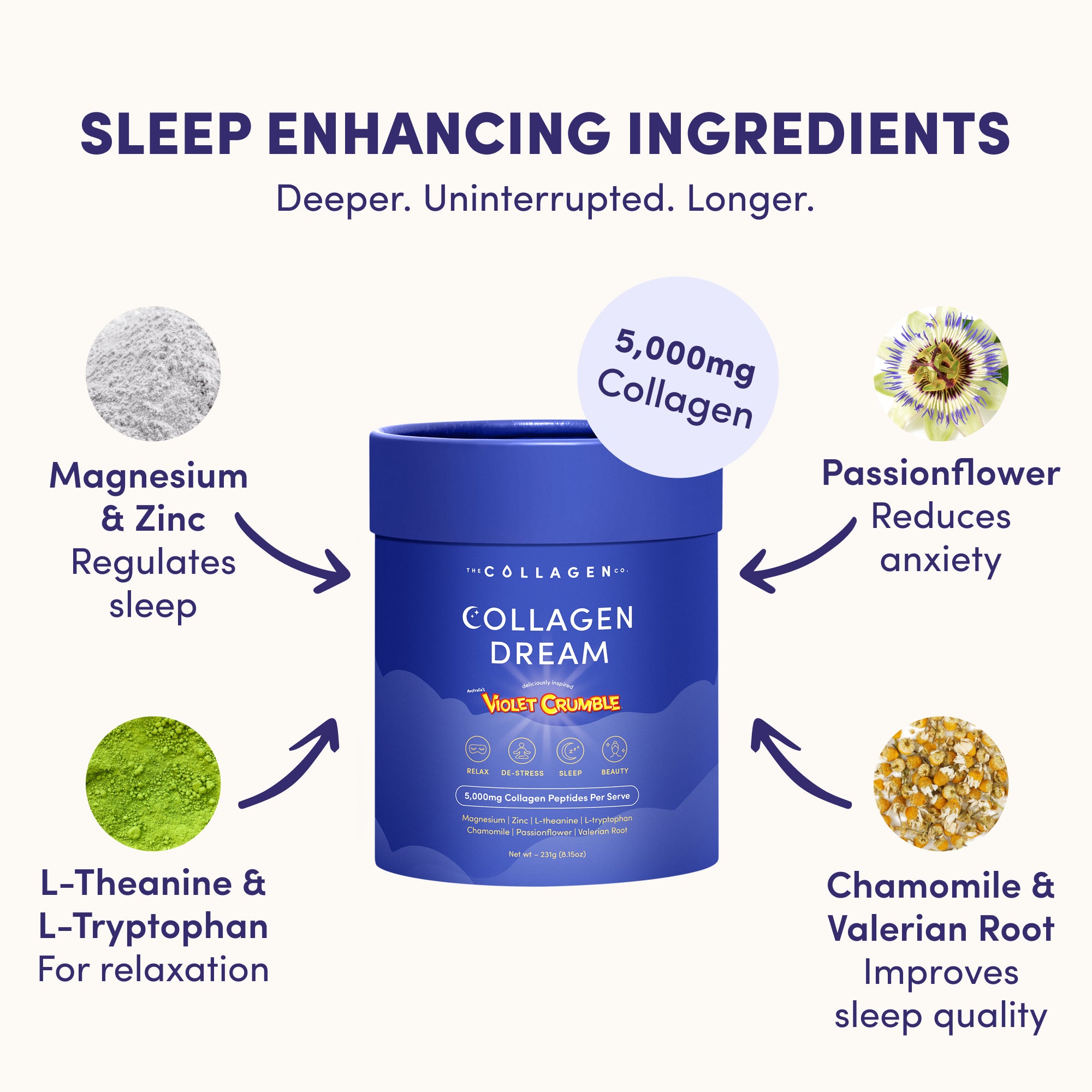 Violet Crumble Collagen Dream Advanced Sleep Formula Hot Chocolate - 231g