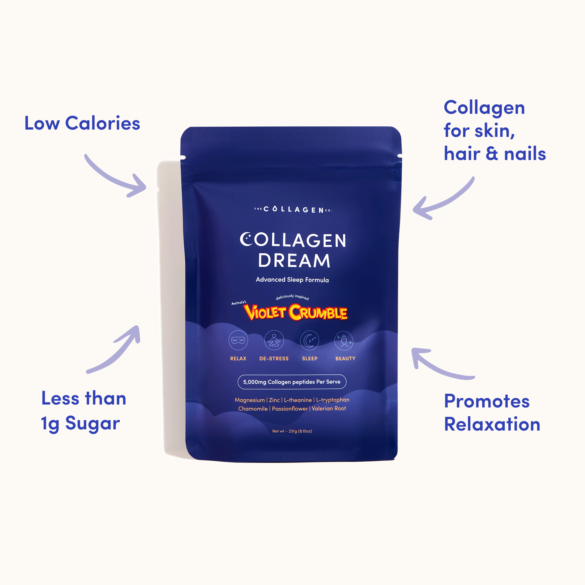 Violet Crumble Collagen Dream Advanced Sleep Formula Hot Chocolate - 231g