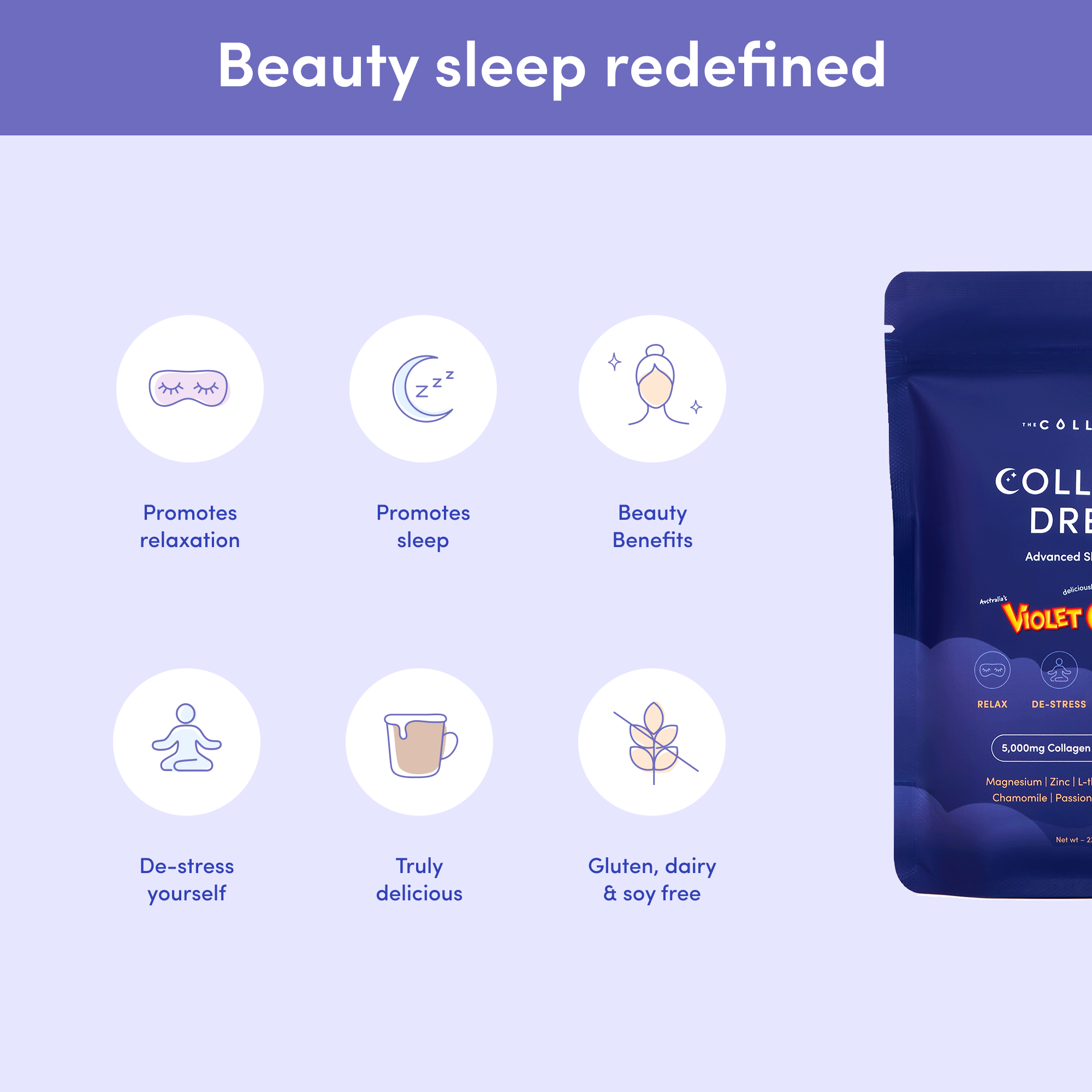 Violet Crumble Collagen Dream Advanced Sleep Formula Hot Chocolate - 231g