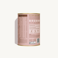 The back of the Glow Shakes chocolate milkshake canister featuring nutrition facts, ingredients list, preparation instructions, and product claims like high protein, low carbs, and low sugar.